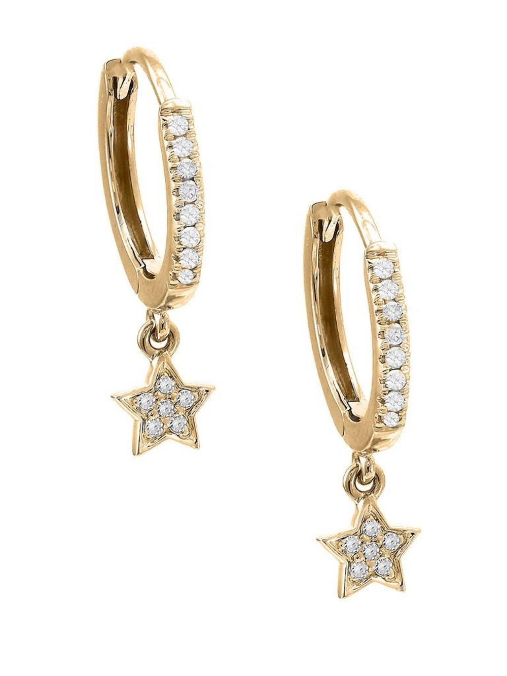 14K Real Solid Yellow Gold Star Natural Diamond Earrings 0.11ctw